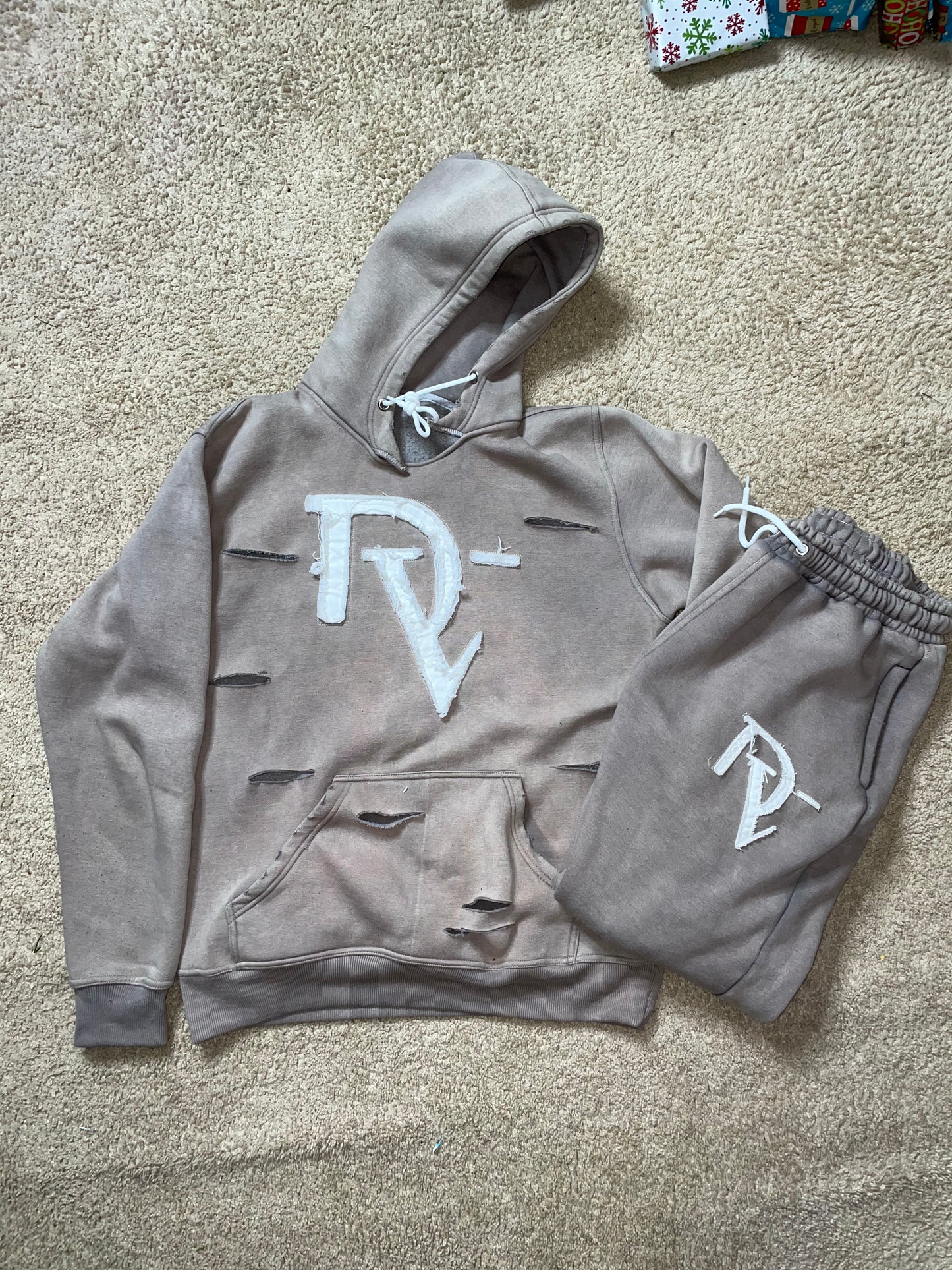 Gray distressed acid wash sweatsuit