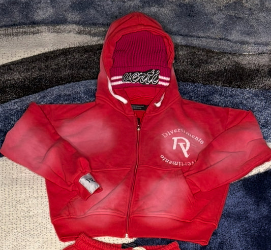 Red over sized cropped hoodie